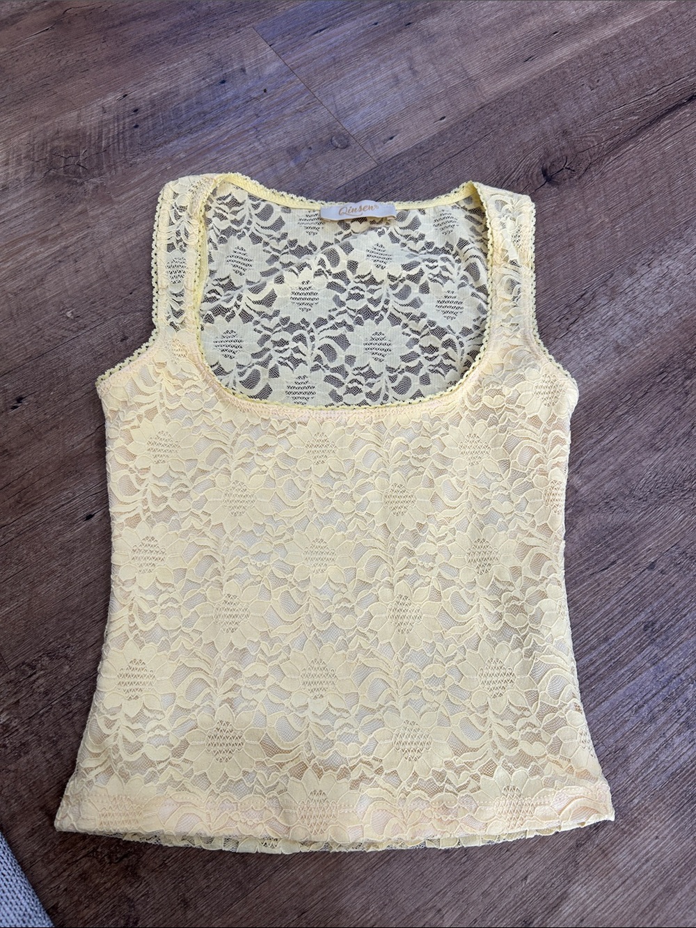 Yellow Lace Square-Neck Tank Top